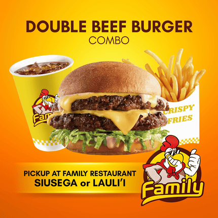 Double Beef Burger Combo (PICK UP FROM FAMILY RESTAURANT SIUSEGA OR LAULI'I ONLY)