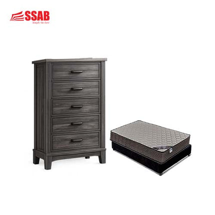 BUDGET POCKET QUEEN BED SET CHEST 5 DRAWER