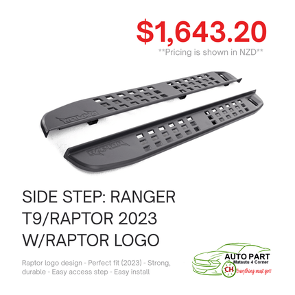 SIDE STEP: RANGER T9/RAPTOR 2023 W/RAPTOR LOGO "PICKUP FROM AUTO PARTS, MATAUTU"