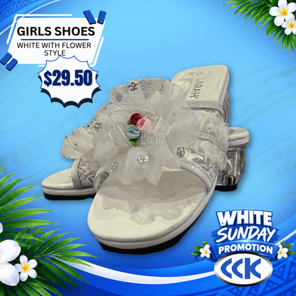 Girls Shoes (White/Flower Style) "PICKUP AT CCK CLOTHING STORE SALEUFI, VAITELE or SALELOLOGA"