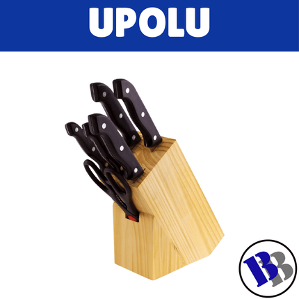 Living & Co Knife Set 7pc Wooden Block - "PICK UP AT BLUEBIRD LUMBER HARDWARE UPOLU ONLY"