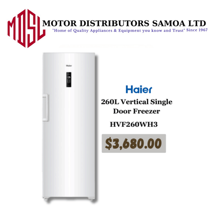 Haier 260L Vertical Single Door Freezer HVF260WH3 "PICKUP FROM MOTOR DISTRIBUTORS SAVALALO"