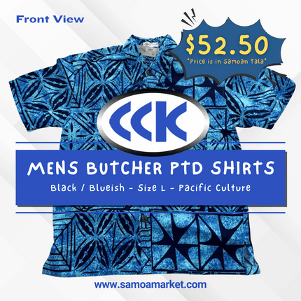 MENS BUTCHER PTD SHIRTS - Black / Blueish - Size L - Pacific Culture "PICKUP AT CCK CLOTHING STORE SALEUFI, VAITELE or SALELOLOGA"