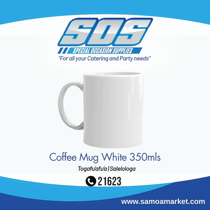 Coffee Mug White 350mls "Pick Up From S.O.S LTD, Togafuafua"