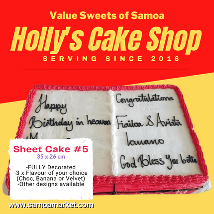 Sheet Cake #5 35x26cm "PICK UP AT VAITELE MARKET SHOP #R8, UPOLU"