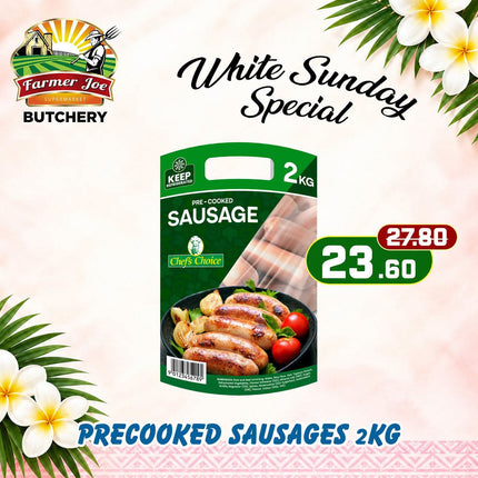 WHITE SUNDAY SPECIAL! Pre Cooked Sausages 2KG "PICKUP FROM FARMER JOE SUPERMARKET VAITELE ONLY"