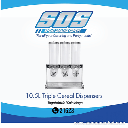 10.5L Triple Cereal Dispensers "Pick Up From S.O.S LTD, Togafuafua"