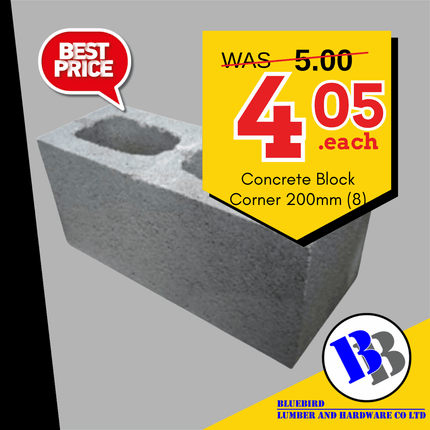 BBL SPECIAL 2026 Concrete Block Corner 200mm (8) - "PICKUP FROM BLUEBIRD LUMBER & HARDWARE UPOLU ONLY"