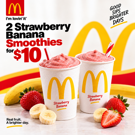 2 Strawberry Banana Smoothies "PICK UP FROM MCDONALD'S, APIA"