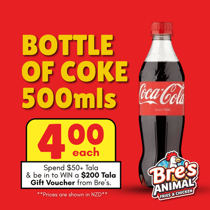 Bottle of Coke 500mls "PICKUP FROM BRE'S ANIMAL FRIES AT VAILIMA"