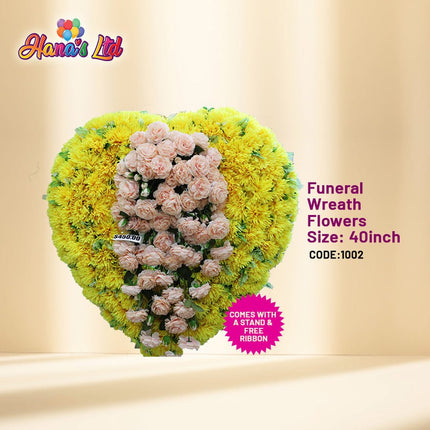 Funeral Wreath Flowers Yellow Size:40inch "PICK UP AT HANA'S LIMITED TAUFUSI" - Samoamarket.com