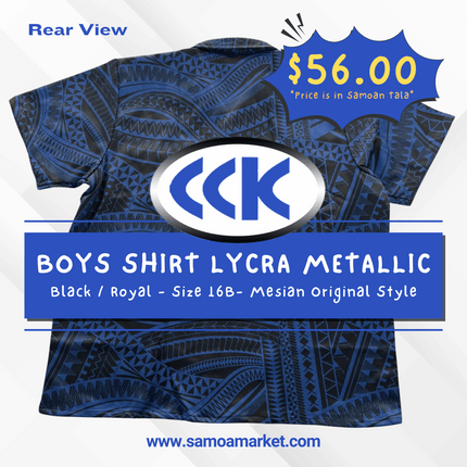 BOYS SHIRT LYCRA METALLIC - Black / Royal - Size 16B- Mesian Original Style "PICKUP AT CCK CLOTHING STORE SALEUFI, VAITELE or SALELOLOGA"