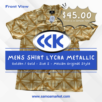 MENS SHIRT LYCRA METALLIC - Golden / Gold - Size S - Mesian Original Style "PICKUP AT CCK CLOTHING STORE SALEUFI, VAITELE or SALELOLOGA"