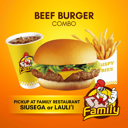 Beef Burger Combo (PICK UP FROM FAMILY RESTAURANT SIUSEGA OR LAULI'I ONLY)