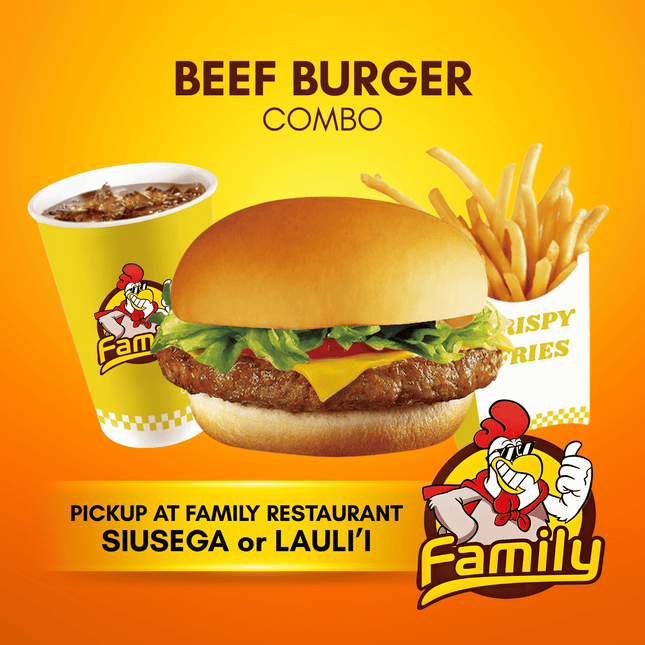 Beef Burger Combo (PICK UP FROM FAMILY RESTAURANT SIUSEGA OR LAULI'I ONLY)