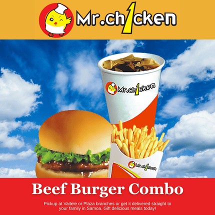 Beef Burger Combo "PICKUP FROM MR. CHICKEN PLAZA OR VAITELE"