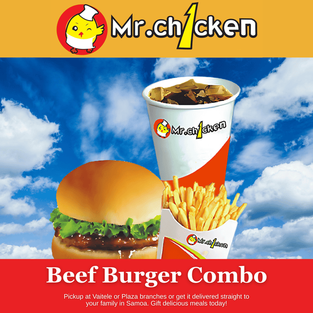 Beef Burger Combo "PICKUP FROM MR. CHICKEN PLAZA OR VAITELE"