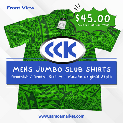 MENS JUMBO SLUB SHIRTS - Greenish / Green- Size M - Mesian Original Style "PICKUP AT CCK CLOTHING STORE SALEUFI, VAITELE or SALELOLOGA"