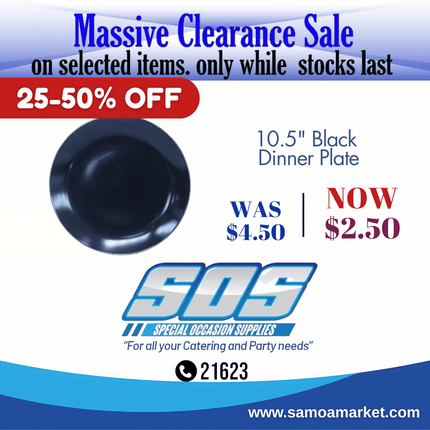 10.5" Black  Dinner Plate "Pick Up From S.O.S LTD, Togafuafua"