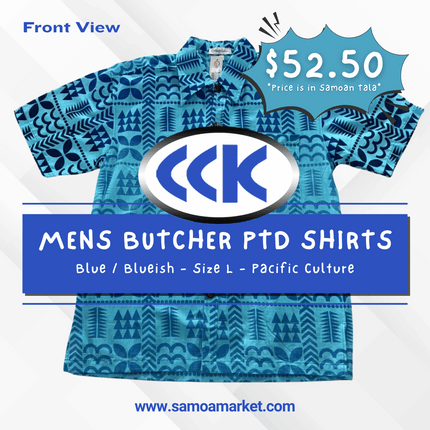 MENS BUTCHER PTD SHIRTS - Blue / Blueish - Size L - Pacific Culture "PICKUP AT CCK CLOTHING STORE SALEUFI, VAITELE or SALELOLOGA"