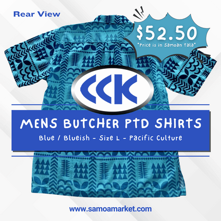 MENS BUTCHER PTD SHIRTS - Blue / Blueish - Size L - Pacific Culture "PICKUP AT CCK CLOTHING STORE SALEUFI, VAITELE or SALELOLOGA"