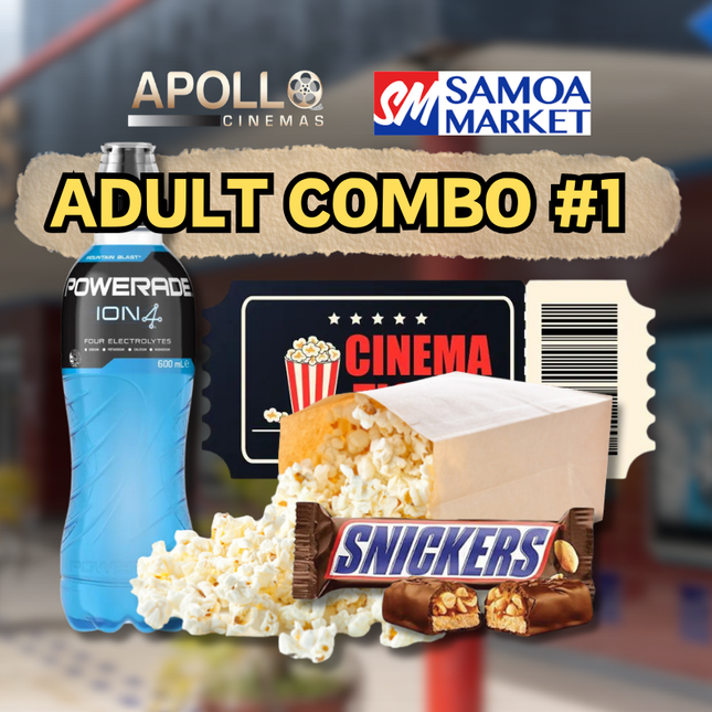 Adult Combo #1 - "1 X ADULT TICKET, 1 X SNICKERS, 1 X LGE POPCORN, 1 X POWERADE"