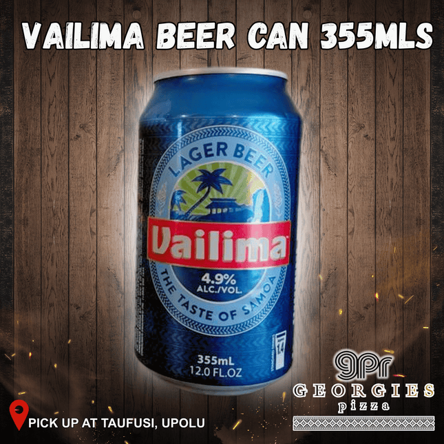 Vailima Beer Can 330mls 21+ Only “PICKUP FROM GEORGIES PIZZA TAUFUSI, UPOLU”