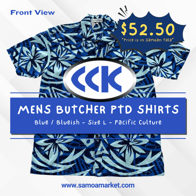 MENS BUTCHER PTD SHIRTS - Blue / Blueish - Size L - Pacific Culture "PICKUP AT CCK CLOTHING STORE SALEUFI, VAITELE or SALELOLOGA"