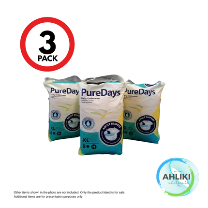 Pure Days Adult Diaper 8pcs x 3PACK XL [NOT AVAIL AT VAITELE BRANCH] "PICKUP FROM AH LIKI WHOLESALE"