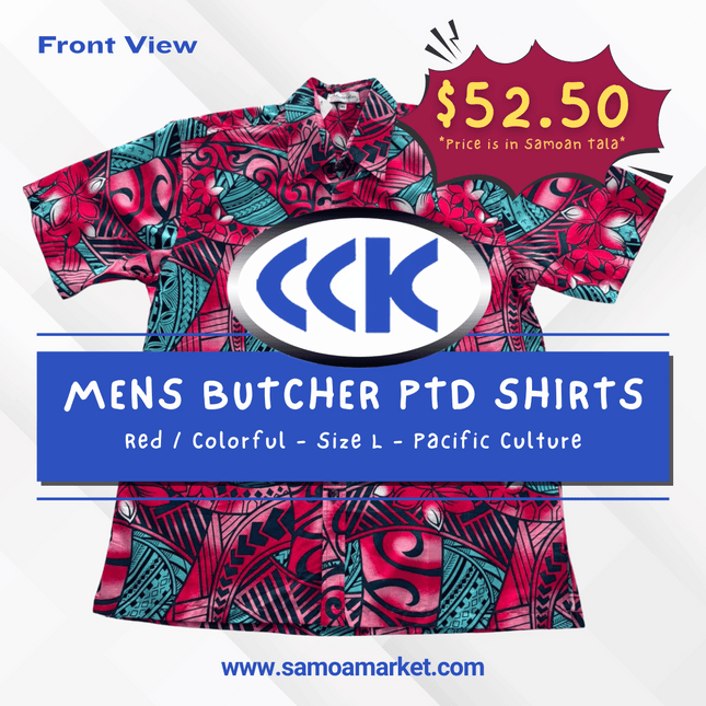 MENS BUTCHER PTD SHIRTS - Red / Colorful - Size L - Pacific Culture "PICKUP AT CCK CLOTHING STORE SALEUFI, VAITELE or SALELOLOGA"