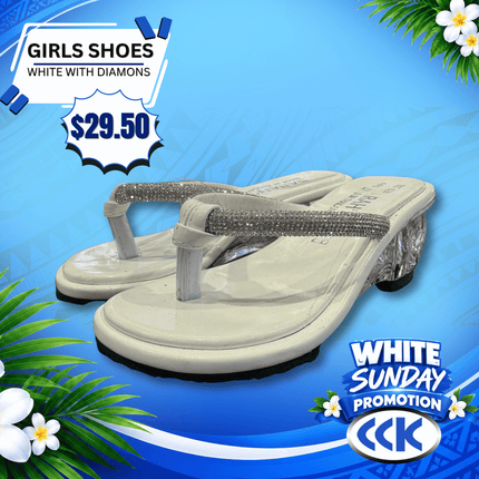 Girls Shoes (White/diamonds) "PICKUP AT CCK CLOTHING STORE SALEUFI, VAITELE or SALELOLOGA"
