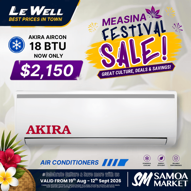 Akira Air Con Unit 18000BTU (PICK UP FROM LE WELL COMPANY SAVALALO ONLY)