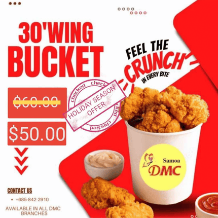 30 Chicken Wings Bucket "PICKUP FROM DMC VAILOA, MOTOOTUA OR FUGALEI" - Samoamarket.com