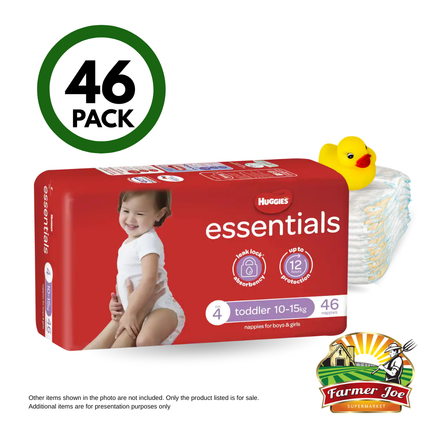 Huggies Essential Diapers Toddler Size 4 - 46Pkt "PICK UP AT FARMER JOE SUPERMARKET VAITELE ONLY"