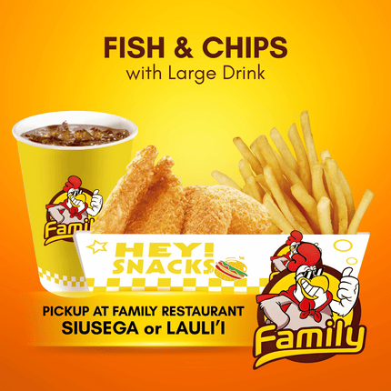 Fish and Chips with Large Drink (PICK UP FROM FAMILY RESTAURANT SIUSEGA OR LAULI'I ONLY)