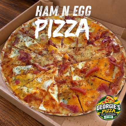 Georgie's Famous Ham and Egg Pizza “PICKUP FROM GEORGIES PIZZA TAUFUSI, UPOLU”