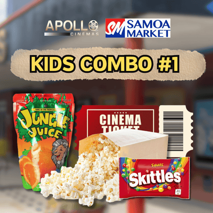 Kids Combo #1 - "1 X KIDS TICKET, 1 X SKITTLES, 1 X MED. POPCORN, 1 X JUNGLE JUICE"