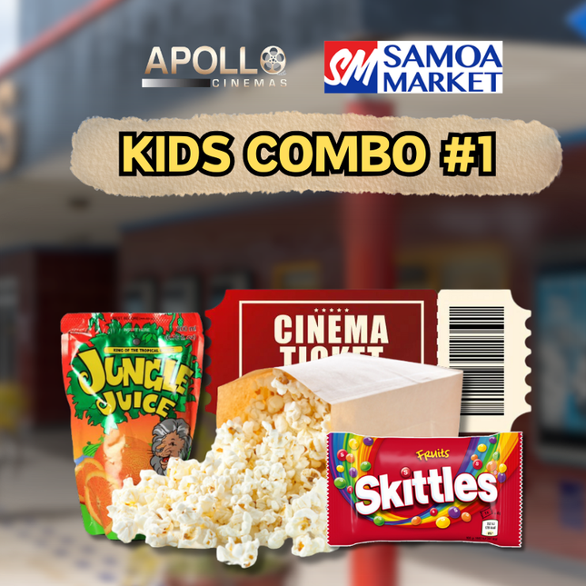 Kids Combo #1 - "1 X KIDS TICKET, 1 X SKITTLES, 1 X MED. POPCORN, 1 X SML JUNGLE JUICE"