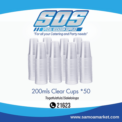 200mls Clear Cups *50 "Pick Up From S.O.S LTD, Togafuafua"