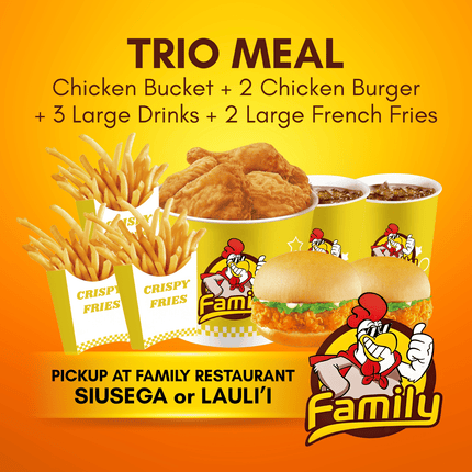 Trio Meal (PICK UP FROM FAMILY RESTAURANT SIUSEGA OR LAULI'I ONLY)