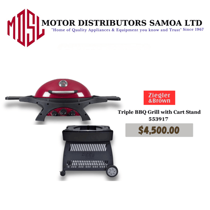 Ziegler & Brown Triple BBQ Grill with Cart Stand 553917 "PICKUP FROM MOTOR DISTRIBUTORS SAVALALO"