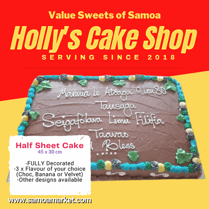 Half Sheet Cake 45x30cm "PICK UP AT VAITELE MARKET SHOP #R8, UPOLU"