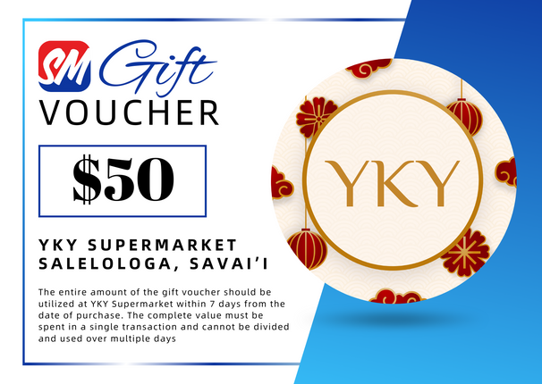 $50 Tala Gift Voucher "PICK UP FROM YKY SUPERMARKET, SALELOLOGA, SAVAI'I"