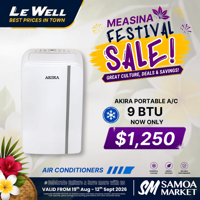 Akira Portable Air Con Unit 9BTU (PICK UP FROM LE WELL COMPANY SAVALALO ONLY)