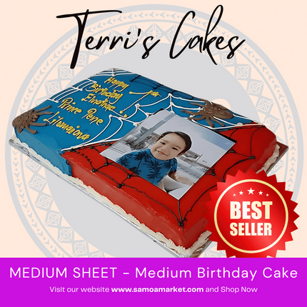 MEDIUM SHEET - Medium Birthday Cake from Terri's Cakes, Taufusi (24HRS NOTICE REQUIRED, PICKUP UPOLU ONLY)