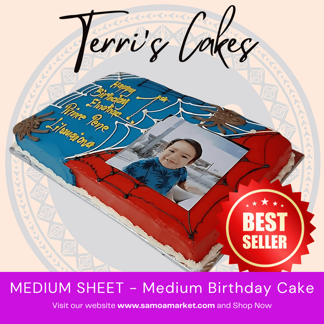 MEDIUM SHEET - Medium Birthday Cake from Terri's Cakes, Taufusi (24HRS NOTICE REQUIRED, PICKUP UPOLU ONLY)