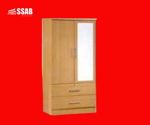 2 DOOR 2 DRAWER WAWRDROBE WITH MIRROR "PICK UP AT SSAB MEGA STORE ONLY" - 1