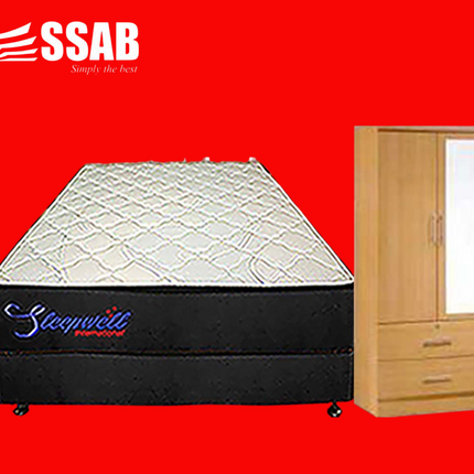 DOUBLE BONNEL BED SET BUDGET DRAWER 2 DOOR 2 DRAWER WARDROBE WITH MIRROR"PICK UP HERE AT SSAB MEGA STORE TOGAFUAFUA" - 1