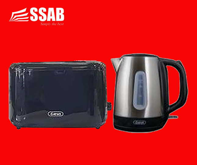 GEVI STAINLESS STEEL & BLACK KETTLE / GEVI 2 SLICE BLACK TOASTER COOL-TOUCH "PICK UP FROM SSAB MEGA STORE TOGAFUAFUA ONLY" - 1