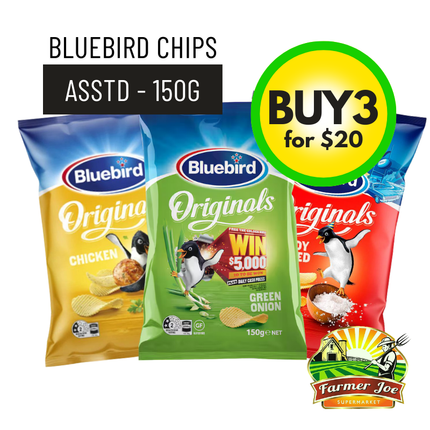 Bluebird Chips Assorted 150g Buy 3 for $20 Tala - "PICKUP FROM FARMER JOE SUPERMARKET UPOLU ONLY"